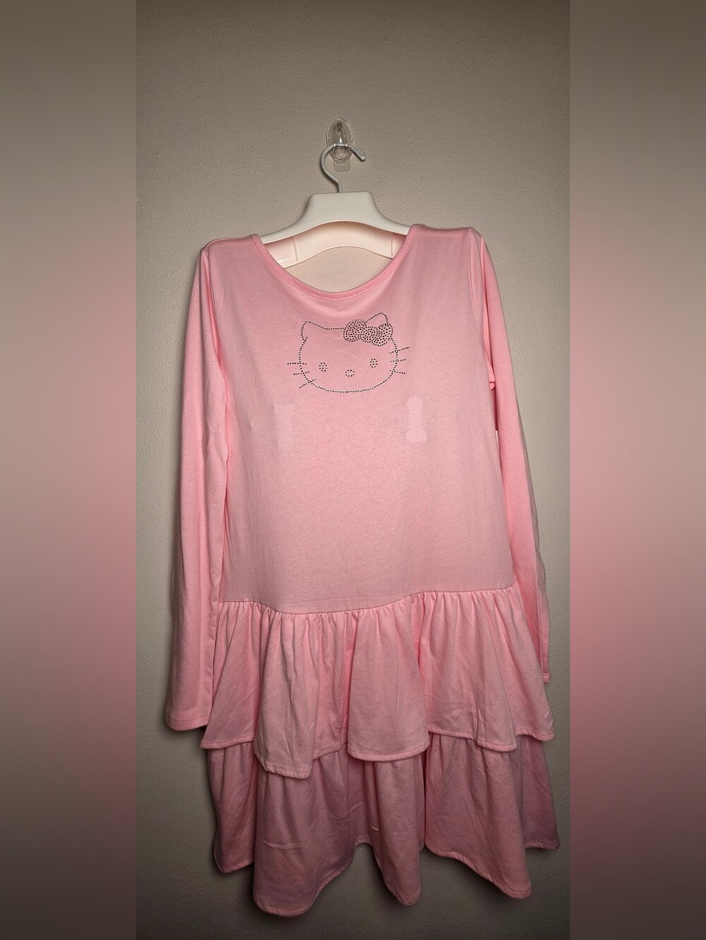 Hello Kitty Pink Long Sleeve Ruffle Hem Tunic